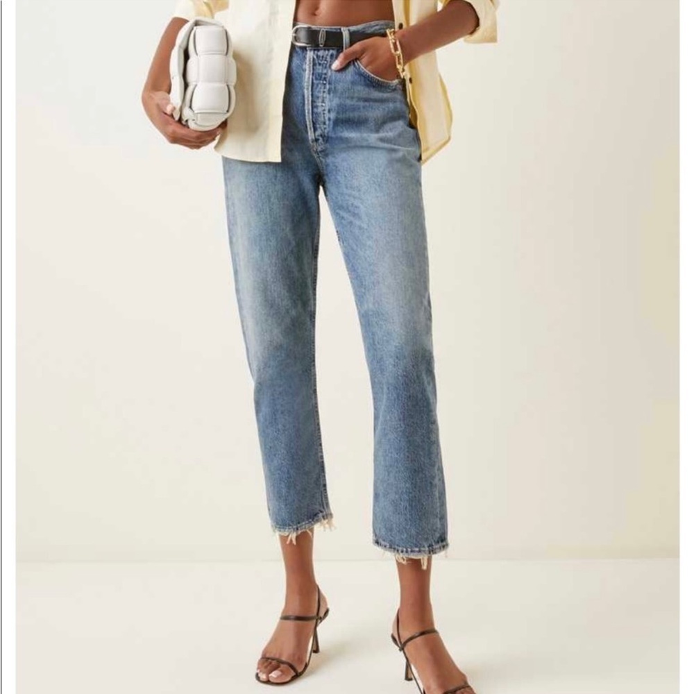 💚🔥AGOLDE - Medium Wash Riley High Rise Crop Jeans - 31